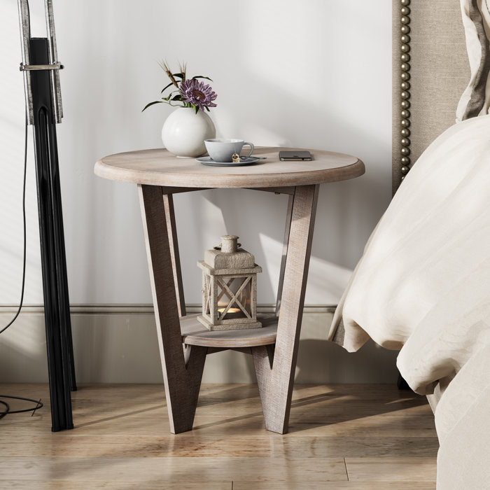 Gracie Oaks Ailith Rustic Farmhouse Round End Table, French Country Accent Nightstand | Wayfair